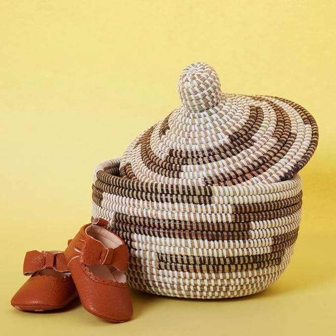 Storage Box, Brown Pattern on White, 10 Inch Wide