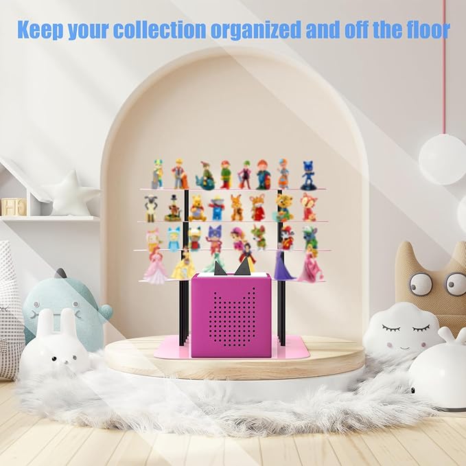Metal Bracket for Toniebox,Desk Stand for Tonies Figures 20-35 pcs Storage,Metal Display Stage for Toniebox Player,Children's Room Decorations and Gifts (Pink)