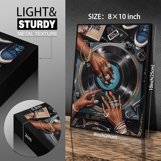 Black Woman Music Canvas Poster y2k Song Record Wall Art Vintage Urban Feminine Aesthetic Prints 08x10 inch Black Framed for Bar Bedroom Gallery Wall Decor