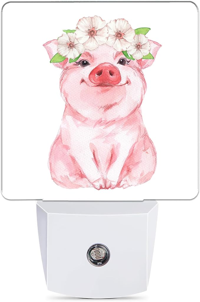 Pink Cute Pig Dusk to Dawn Night Light, Auto Sensor Lamp Home Indoor Stairway Kitchen Corridor, Night Lights Plug into Wall Decor, Boys Girls Women Men Room Gifts
