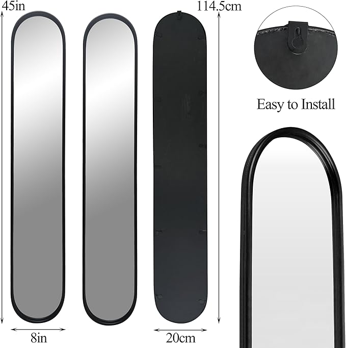 OUSHUAI Black Full Length Oval Mirror, 2-Pack Narrow Capsule Long Mirrors with Metal Frame for Dressing, Hallway, Living Room, Entryway Wall Decor
