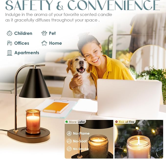 Aimoptg Candle Warmer Lamp with Timer, Dimmable Candle Lamp for Small and Large Jar Candles, Modern Candle Warmer Lamp with 2 Bulbs(Black Gold)