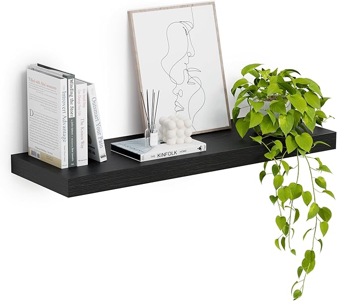 Heimlove 12inch Deep Floating Shelves for Wall, Mounted Shelves 24" W x 12" D x 1.5" H, wall Shelf for Bedroom Living Room Bathroom Kitchen Home Office, Set of 1, Black