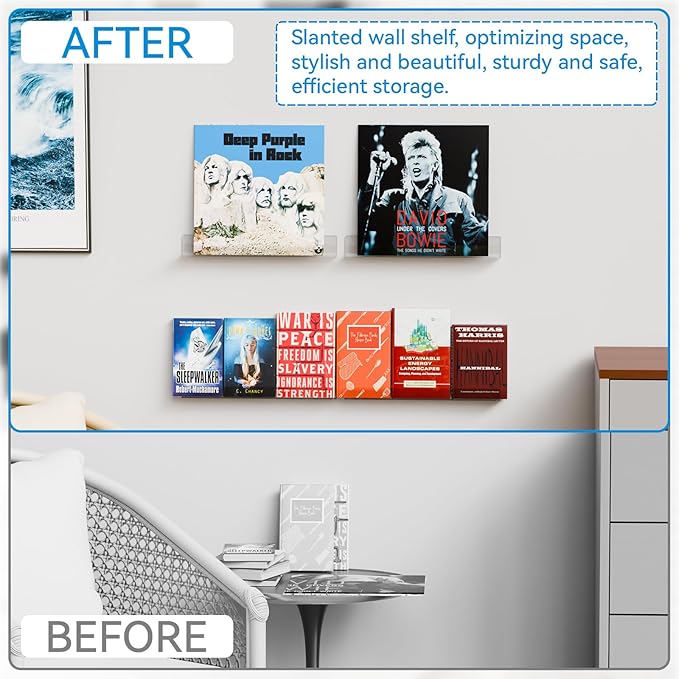 Cq acrylic 15" Clear Floating Bookshelf for Kids Room - Invisible Hanging Wall Mounted U Shaped Shelf, Modern Display for Books,Picture Ledge Display,Vinyl Records Wall Shelf,Toy Storage,Pack of 2