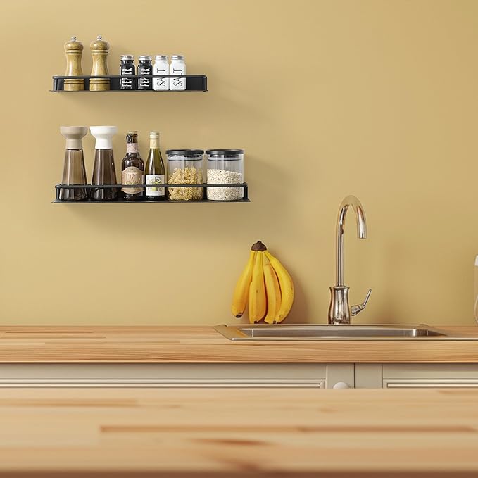 RFOUO Metal Wall Shelf, Metal Floating Shelf, Black Floating Shelf, Small Shelf for Wall, Display Shelves for Bathroom Bedroom Kitchen (Black, 16Inch)