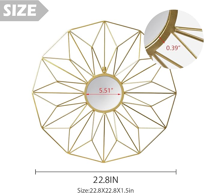Asense 23 Inch Metal Wall Circle Mirrors Decor Round Classic Hanging Wall Art Modern Decoration for Home Decor Bathroom Bedroom Living Room(Gold)