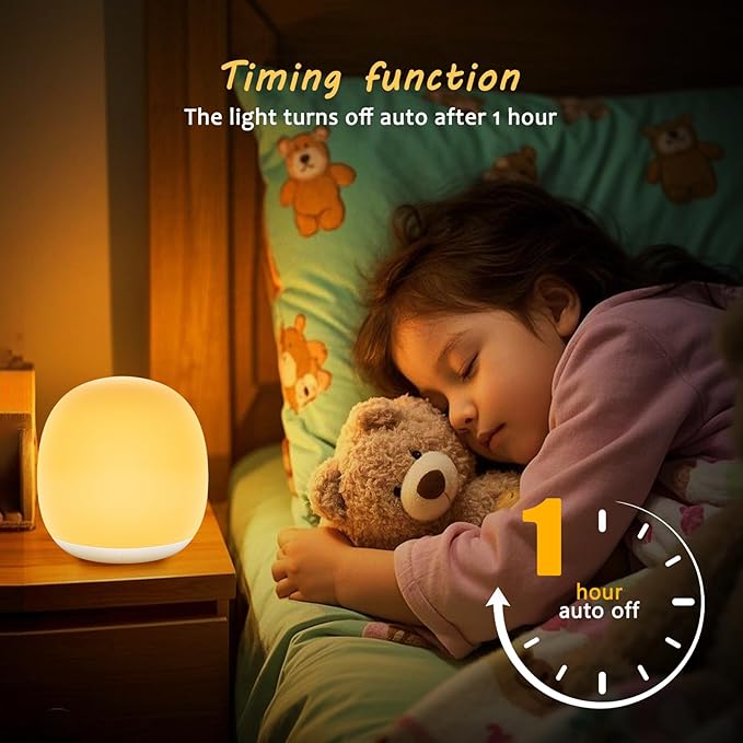 Tyute Night Light for Kids, Baby Egg Night Light with 7 Colors Changing Mode & Stepless Dimming, Soft Silicone Touch Nursery Night Lamp BPA Free, 1 Hour Timer, Rechargeable for Breastfeeding