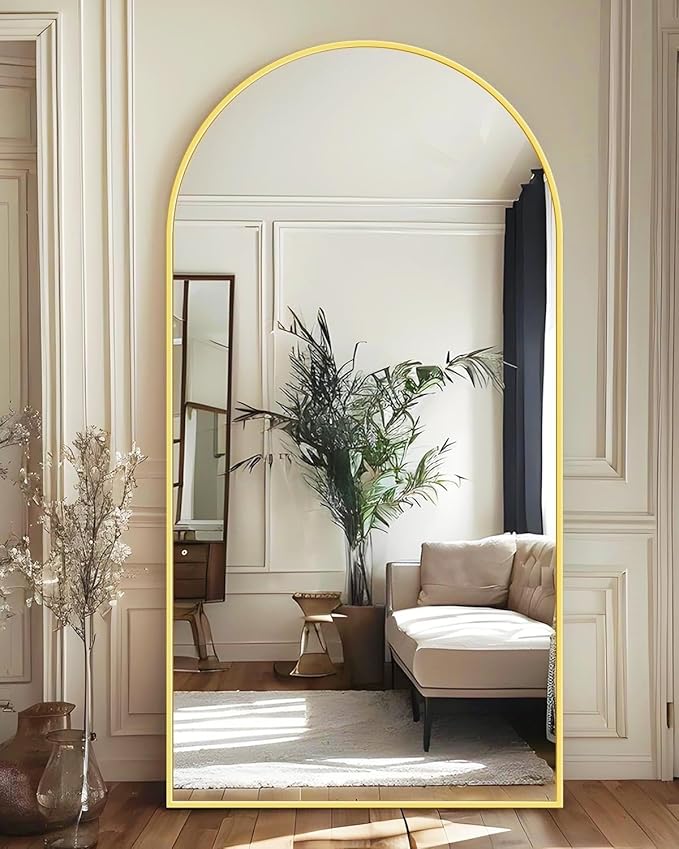 Antok Arched Full Length Mirror, 76"x34" Gold Metal Frame Floor Mirror for Bedroom Living Room, Freestanding/Wall Mount/Leaning