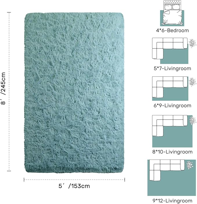 5x8 Rug for Living Room Teal Shag Area Rugs,Modern Plush Non-Slip Soft Carpets for Bedroom Kids Nursery Dorm Daycare Floor