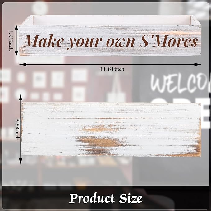 Yookeer S'mores Station Box Farmhouse S'mores Bar Holder Farmhouse Kitchen Smores Box Wood White Rustic Decor Roasting Smores Container Organizer for Chirstmas Camping Outdoor BBQ Housewarming