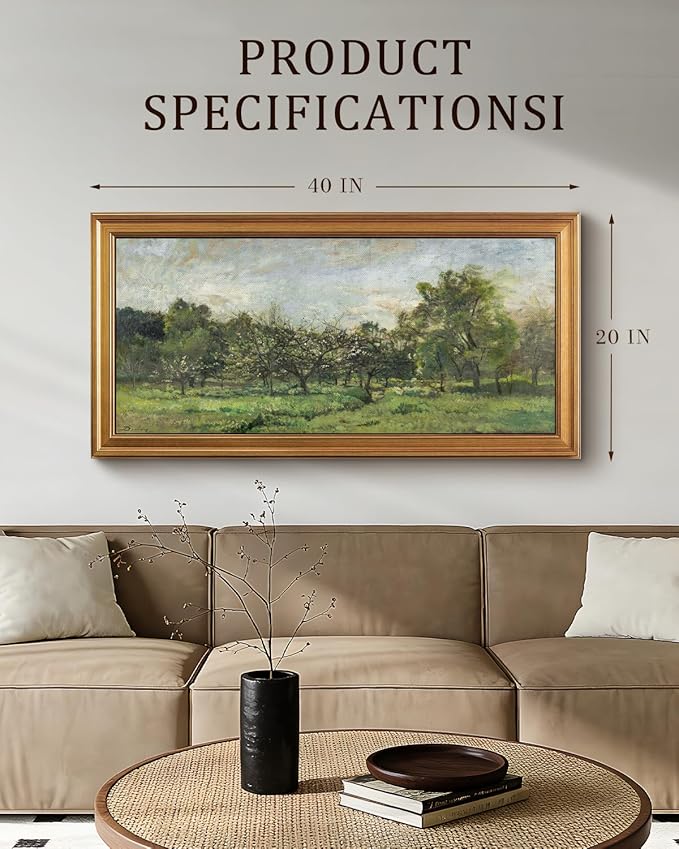 Bzstyleart Vintage Wall Art Decor for Living Room, Large Canvas Framed Wall Art, Landscape Painting Picture Farmhouse, Canvas Artwork for Bedroom Home Decoration Aesthetic, Sunny Field, 20 x 40 Inch