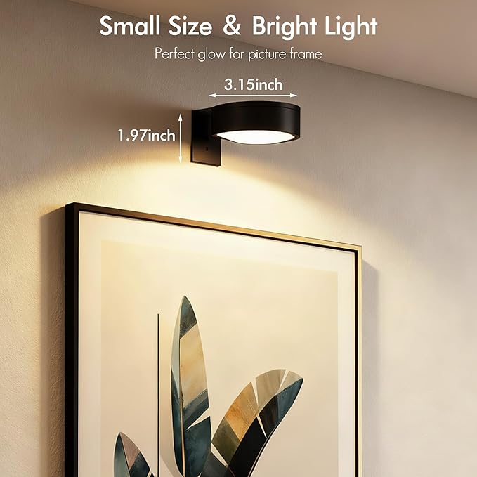3-Pack Picture Lights for Wall, Rechargeable Battery Operated LED Painting Light with Remote Control Dimmable & Timer, 3 CCT Magnetic Art Display Lighting, Wireless Wall Decor Puck Light, Black