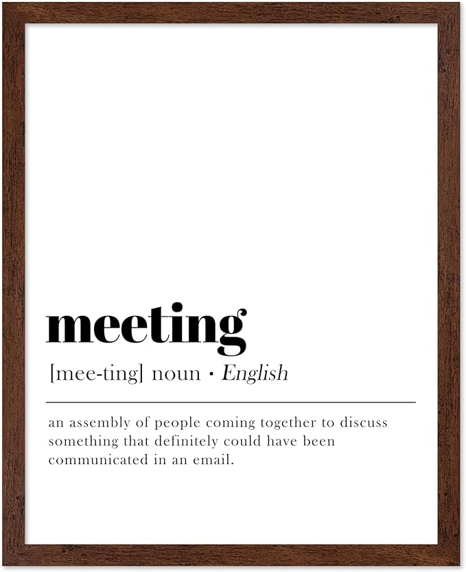 Poster Master Typography Poster - Retro Dictionary Print - Meeting Definition, Assembly of People, Book Page, Funny - Gift for Colleague, Friend - Wall Decor for Home, Office, 16x20 Brown Framed