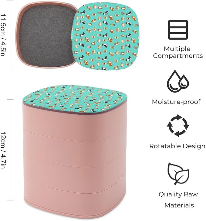 4-Layer Rotatable Jewelry Accessory Storage Tray Shiba Inu Coffee Print Dog And Coffees Travel Jewelry Case Earring Holder with Mirror