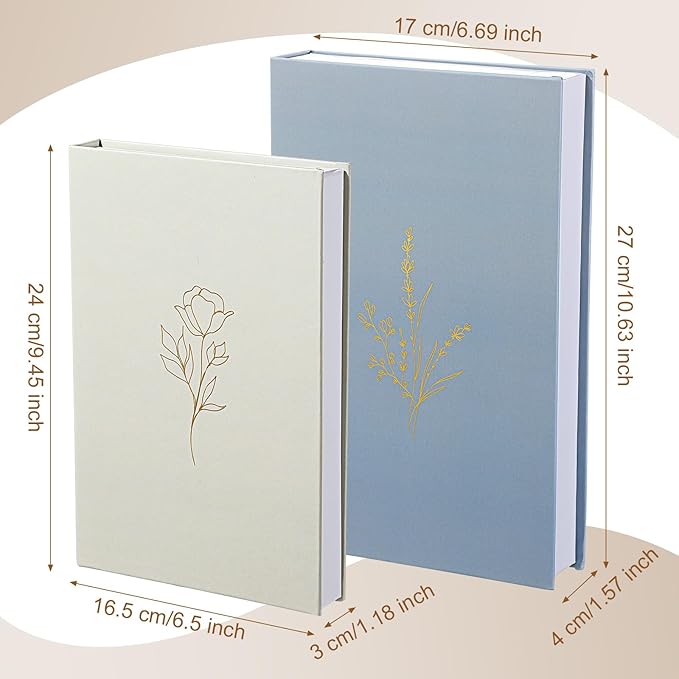 Cinnvoice Set of 2 Aesthetic Decorative Books Boxes, Faux Books Stacked for Decoration for Coffee Tables Modern Home Bookshelves Decor, Fake Fashion Photo Storage Boxes(Baby Blue Beige)