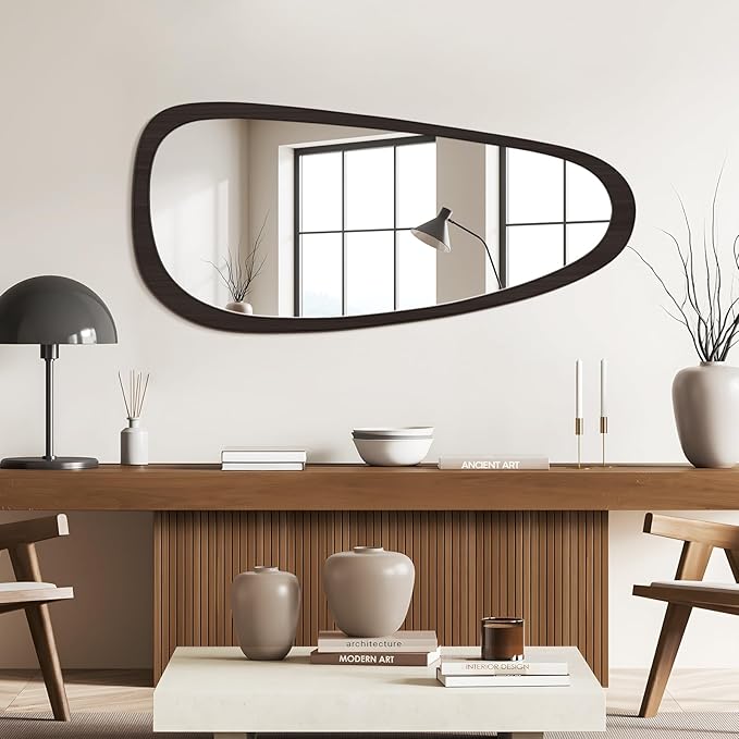 WallBeyond Asymmetrical Mirror, Irregular Wall Mirror, Wall Mirrors Decorative for Bedroom Living Room Entryway Hall, Wood Mirror for mid Century Modern Decor 48" H x 22" W, Dark Brown