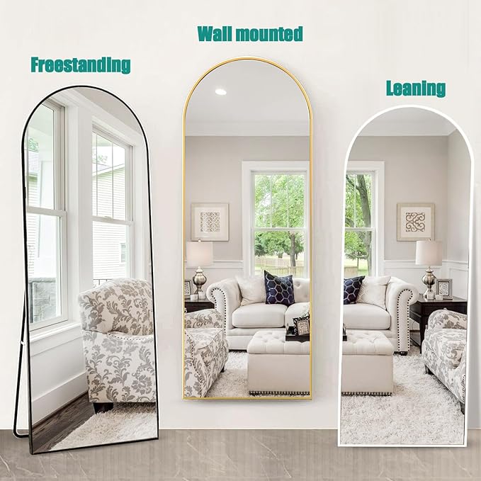 TinyTimes 57"x20" Arched Full Length Mirror, Full Floor Mirror with Stand, Large Full Body Mirror, Wall Mirrors for Bedroom Living Room, Aluminum Frame (Black)