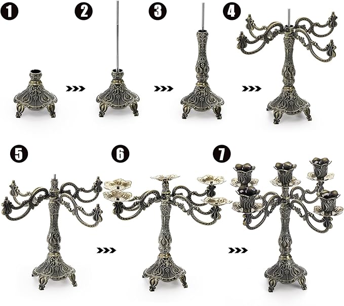 Peohud 5-Candle Metal Candelabra, 10 Inch Tall 5 Arms Candle Holder Stick for Taper Candles, Vintage Candelabra Candle Stand for Home Decor, Event, Wedding, Party