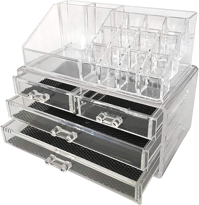 SciencePurchase See-Through Acrylic Jewelry Makeup Lipstick Organizer Holder Box with 4 Drawers