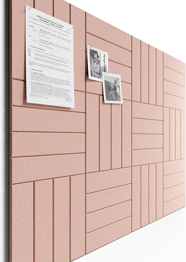 Bumusty Large Cork Board Alternative-48 x 36" Felt Bulletin Board Tiles, with 30 Pushpins, 70 Adhesive Tabs, Bold-Stripe 12-Pack, Cork Boards for Office Push Pin Board Felt Board-Pink