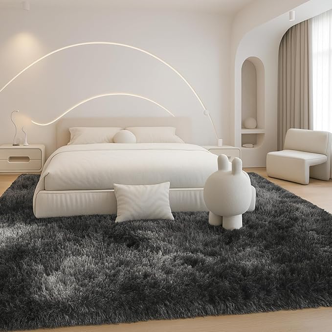 8x10 Area Rugs Living Room,Large Plush Fluffy Bedroom Carpet, Non-Slip Upgraded Indoor Thick Soft Rug,Also Suitable for Home Decor Aesthetics,Kids Room and Dorm,Dark Grey.