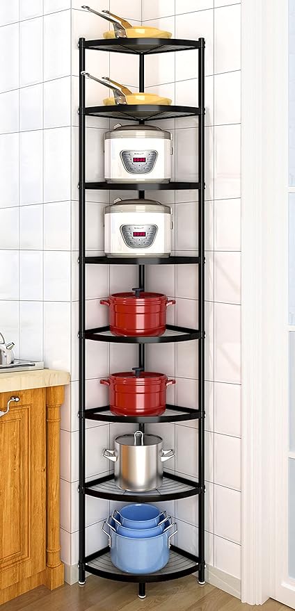 8-Tier Kitchen Pot Rack, Cookware Stand Storage Organizer ，Multi-Layer Corner Shelf Stand Metal Shelves for Kitchen