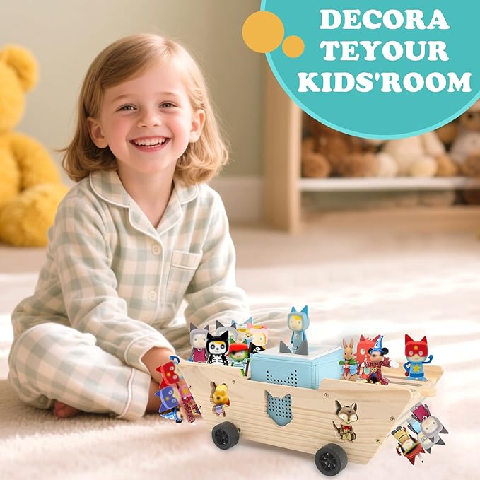 Ship for Tonies Box 1/2 Organizer Storage Shelf, Wooden Magnetic Holder for Toniebox Player Tonies Figures Characters for Children, Display Collection 20~30 Characters, Funny Little Ship