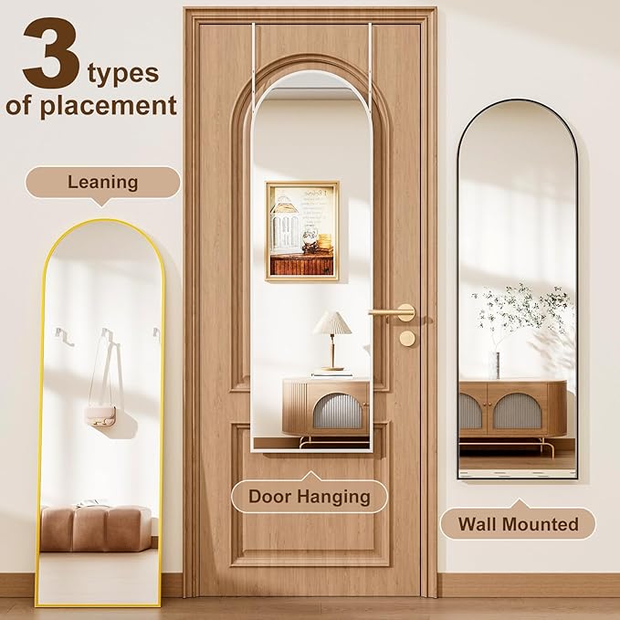 Rowjut Full Length Door Mirror, Wall Mounted Wall Mirrors, 50"X16" Arched Behind Door/Full Length Mirror for Use in Living Rooms, Rooms, Bedrooms, Cloakrooms, etc. (Black)