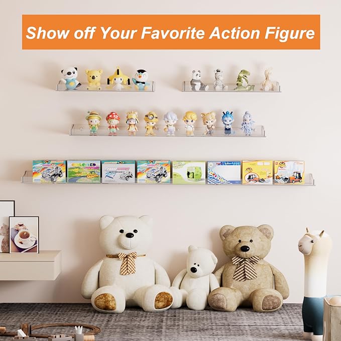 Acrylic Shelves for Bathroom, Clear Floating Shelves for Wall, Wall Organizer Suitable for Bathroom, Bedroom, and Living Room Storage for Make Up,Action Figure,Books -12 Pack