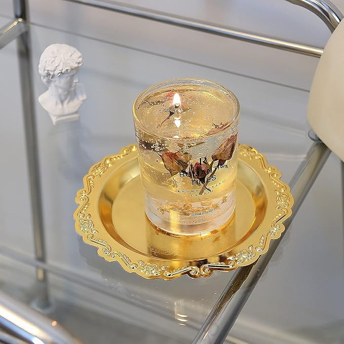 Round Storage Tray Necklace tray Jewelry Holder Organizer Dessert Plate Fruit DishRing Dish Organizer Holder Home Decor Wedding Gift for Perfume Candle Holiday Party(Golden/Silver) (Golden, Small)