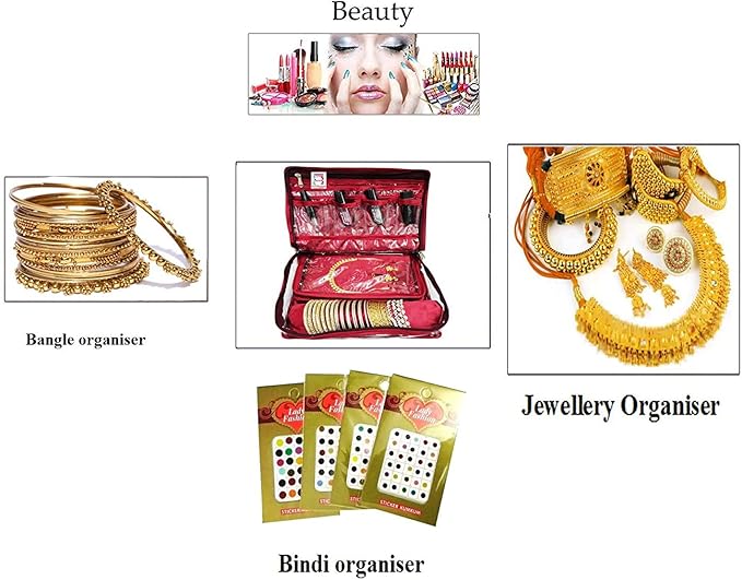 atorakushon Jewelry Travel Organizer Case Transparent Storage Zipper Locker Box Pouch for Necklaces Earrings Rings Bracelets Maroon