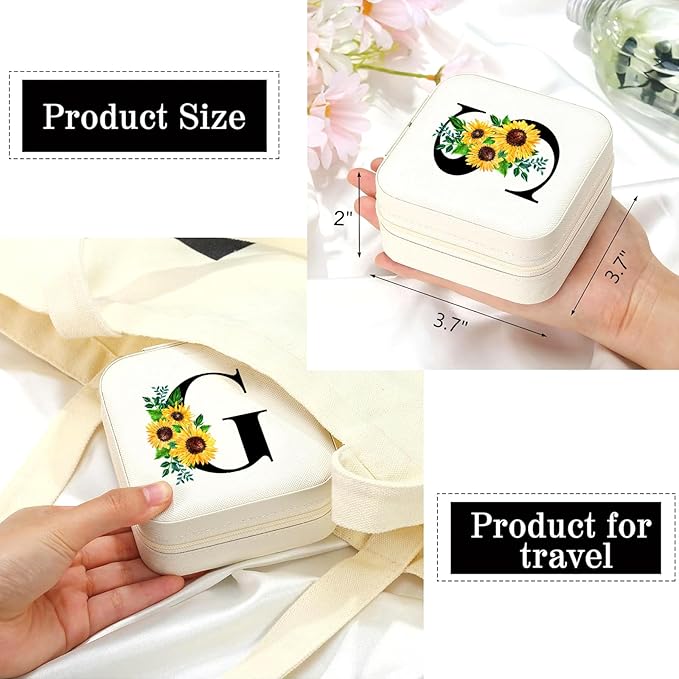 Sunflower Jewelry Case,Sunflower Gifts for Women,Initial E Travel Jewelry Box,Valentine's Day Gift Easter Personalized Gifts for Teen,Mom,Wife,Bridesmaids,21st Birthday Gift for Her