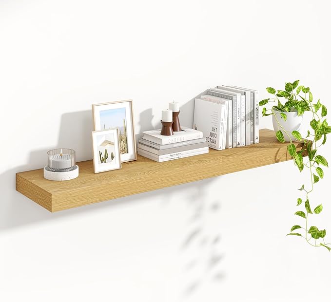 Heimlove Floating Shelves for Wall 48 Inch Long,Extra Large and Thick Wood Shelves Mounted Storage Hanging Shelf Invisible Bracket for Bedroom,Living Room,Kitchen,Office,Oak