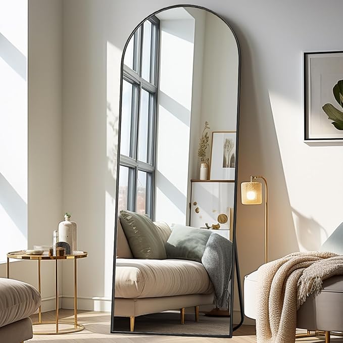 Simple Deluxe Arched Full Length Mirror, 64"×21" Large Floor Mirrors, for Wall Door Bedroom Bathroom Living Room (Black)