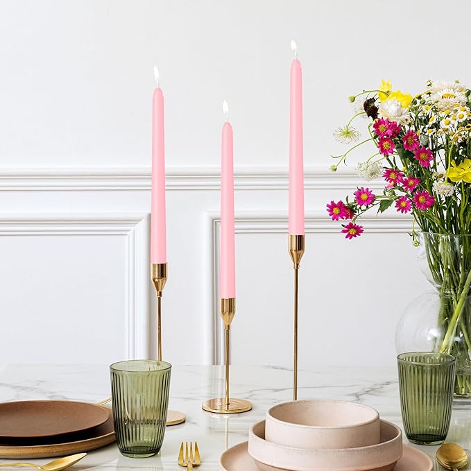 LYOBATH 30 Pack Pink Taper Candles - Taper Candles 10 Inch Dripless, Smokeless & Unscented - 8 Hours Long Burning - Ideal for Weddings, Dinner Parties, and Home Decor