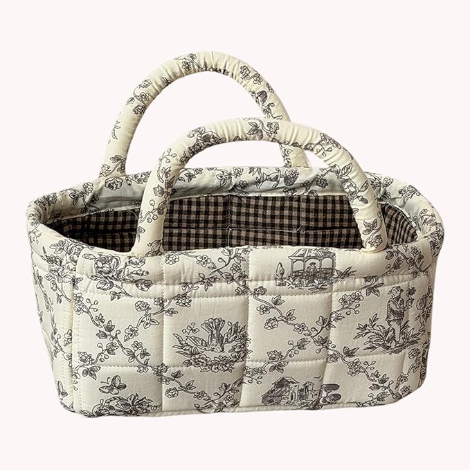 2Pcs Mini Fabric Storage Baskets – Decorative Small Floral Organizer Boxes with Soft Handles, Holds Cosmetics, Jewelry, Socks