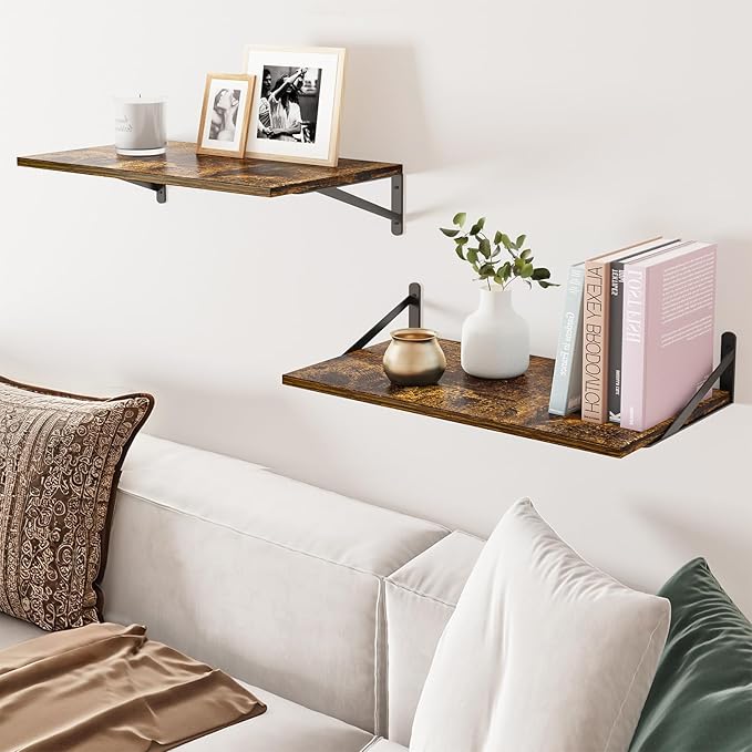 Fixwal Floating Shelves for Wall, 24 Inch Wide x 10 Inch Deep Brown Shelves for Bedroom, Large Wall Shelf for Living Room, Kitchen, Bathroom, Laundry Room and Decor Storage (Set of 2)