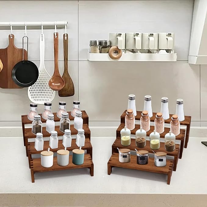 Yikaroeli Large Wooden Display Risers Higher Wood Stands Cupcake Stand 2 Pack 4 Tier Racks,Display Shelf Cologne Perfume Organizer Dessert for Vendor Events (Large/2Pack Brown)