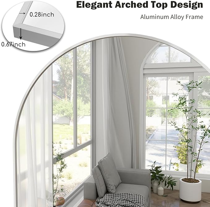 Dewfig Arched Full Length Mirror, 64"*21" Large Floor Mirror, Full Body Mirrors for Leaning or Hanging, Standing Mirrors for Bedroom, Living Room,Dressing Room, Aluminum Alloy Frame, Silver