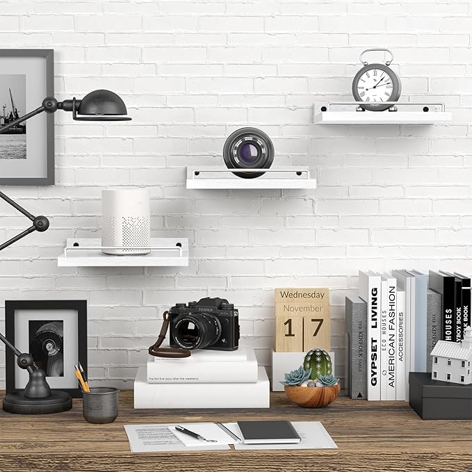 RYOFOBETTO Small Floating Shelf, 6 X 9 Inches Farmhouse Wall Shelves for Living Room, Bedroom, Picture Frames, Plants, Kitchen, Set of 3 (White)