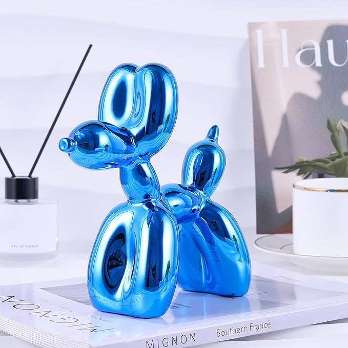 Blue Balloon Dog, Animal & Modern Sculpture, Preppy & Office Gold Decor, Small Figurines