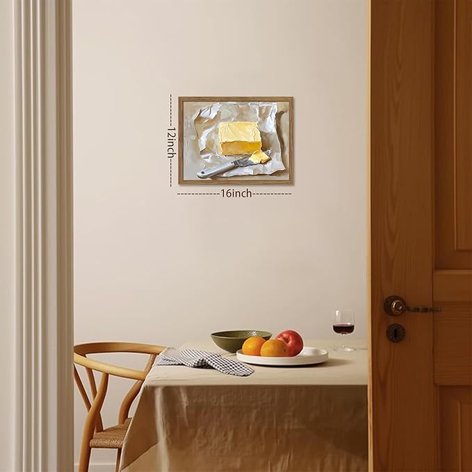 Framed Kitchen Wall Art, Vintage Butter Food Canvas Wall Decor Painting, Rustic Farmhouse Still Life Artwork Prints Pictures for Kitchen Dining Room Decorations 12x16 Inch