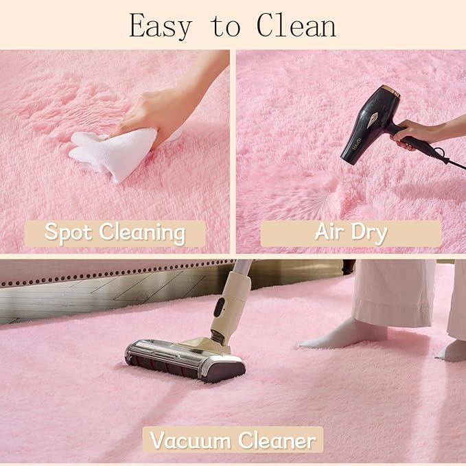 Fluffy Area Rugs for Bedroom - Soft Plush Shag Rug for Living Room Nursery Kids Room - Non Slip Fuzzy Shaggy Floor Carpets for Girls Boys Play Room Dorm Decor (Pink, 3' x 5')
