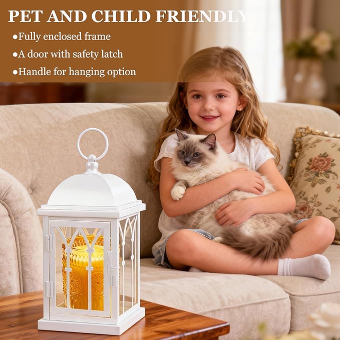 Candle Warmer Lamp with Timer,Dimmable Large Electric Lantern Candle Warmer for Jar Candles,Vintage Enclosed Candle Lamp Warmer for Children Pet Family-White