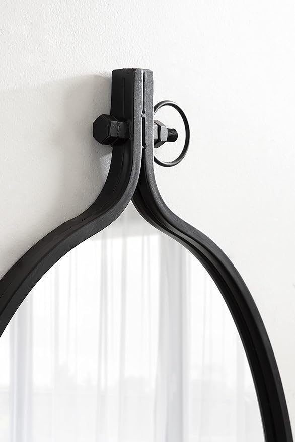 Kate and Laurel Yitro Traditional Oval Metal Framed Wall Mirror; 20 x 34; Black; Industrial Accent Mirror for Farmhouse Decor