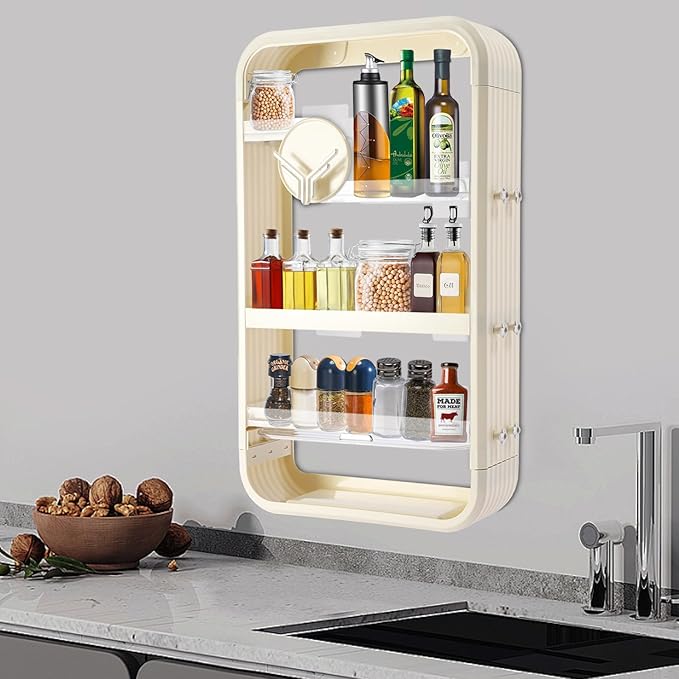 Floating Shelves Punch Wall-Mounted Shelf for Bathroom Kitchen Bedroom, Seasoning Makeup Organizer Cosmetic Storage Rack, Multi-Layer Large Capacity