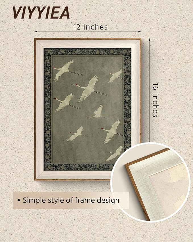 VIYYIEA Framed Wall Art for Living Room, Cranes Canvas Prints, Vintage Home Decor, Animals Painting Picture, Bathroom Wall Decor Gifts for Friends or Family -【Flying Cranes】-(16L x 12W)