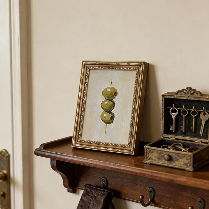 Gold Framed Wall Art Vintage Dirty Martini Olives Wall Art Retro Green Olives Cocktail Bar Cart Wall Decor Picture Summer Trendy Minimalist Kitchen Poster Print for Living Room Dining Room 12x16in