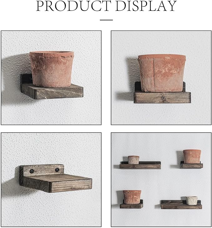Freezing point Small Floating Shelves for Wall Set of 2 Natural Wood 4Inch Mini Wall Shelf Decor Plant Display Collectibles Mounted Kitchen Bathroom Bedroom Corner Decorative Storage Tiny Stand Brown