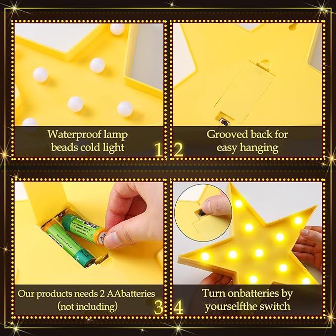 VIHOSE 3 Pcs Marquee Star Lights LED Star Signs Light up Movie Theater Decor Battery Operated Night Light for Gifts Birthday Party Home Movie Decor(Red,Black,Warm)